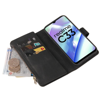 For Realme C33 4G / C33 2023 4G KT Multi-Functional Series-2 Zipper Pocket Leather Phone Case Multiple Card Slots Wallet Stand Cover