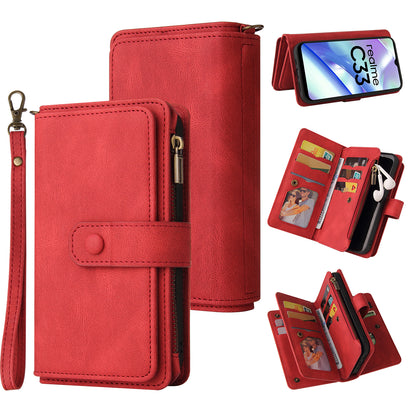 For Realme C33 4G / C33 2023 4G KT Multi-Functional Series-2 Zipper Pocket Leather Phone Case Multiple Card Slots Wallet Stand Cover