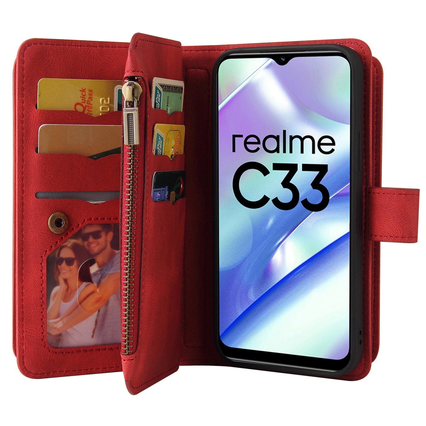 For Realme C33 4G / C33 2023 4G KT Multi-Functional Series-2 Zipper Pocket Leather Phone Case Multiple Card Slots Wallet Stand Cover