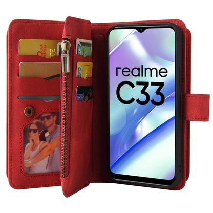 For Realme C33 4G / C33 2023 4G KT Multi-Functional Series-2 Zipper Pocket Leather Phone Case Multiple Card Slots Wallet Stand Cover