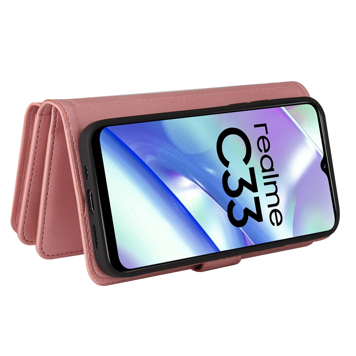 For Realme C33 4G / C33 2023 4G KT Multi-Functional Series-2 Zipper Pocket Leather Phone Case Multiple Card Slots Wallet Stand Cover