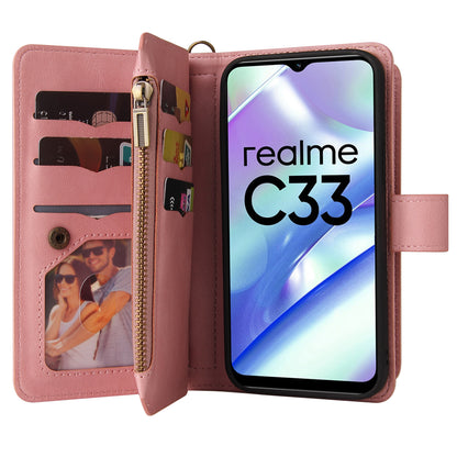 For Realme C33 4G / C33 2023 4G KT Multi-Functional Series-2 Zipper Pocket Leather Phone Case Multiple Card Slots Wallet Stand Cover