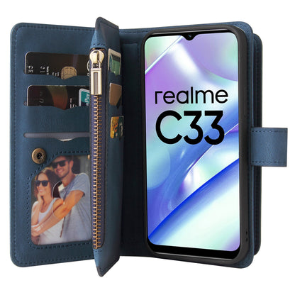 For Realme C33 4G / C33 2023 4G KT Multi-Functional Series-2 Zipper Pocket Leather Phone Case Multiple Card Slots Wallet Stand Cover