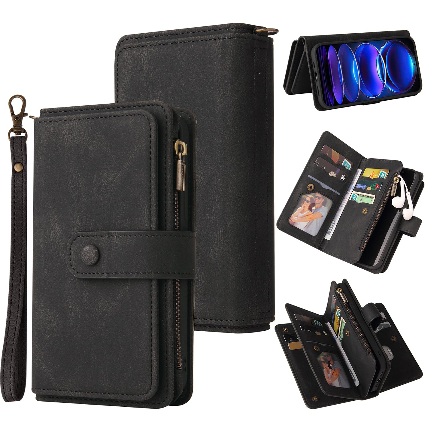 For Xiaomi Redmi Note 12 Pro 5G KT Phone Case Multi-Functional Series-2 Multiple Card Slots Leather Zipper Pocket Cover