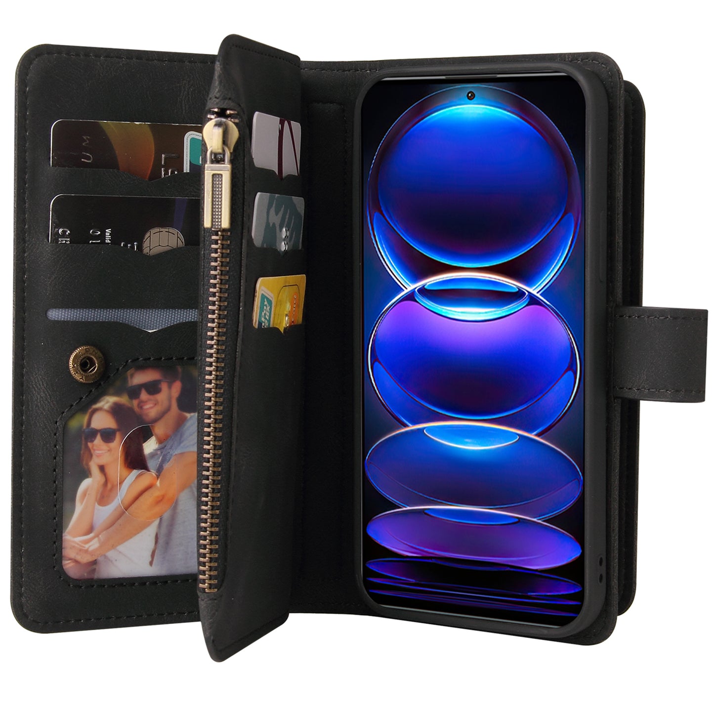 For Xiaomi Redmi Note 12 Pro 5G KT Phone Case Multi-Functional Series-2 Multiple Card Slots Leather Zipper Pocket Cover