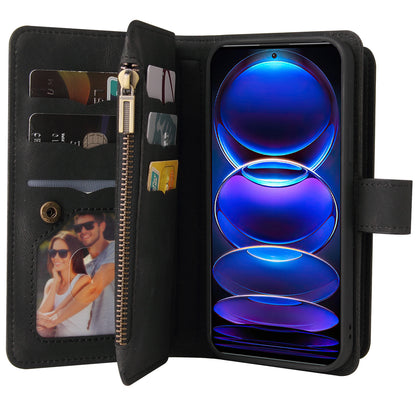For Xiaomi Redmi Note 12 Pro 5G KT Phone Case Multi-Functional Series-2 Multiple Card Slots Leather Zipper Pocket Cover