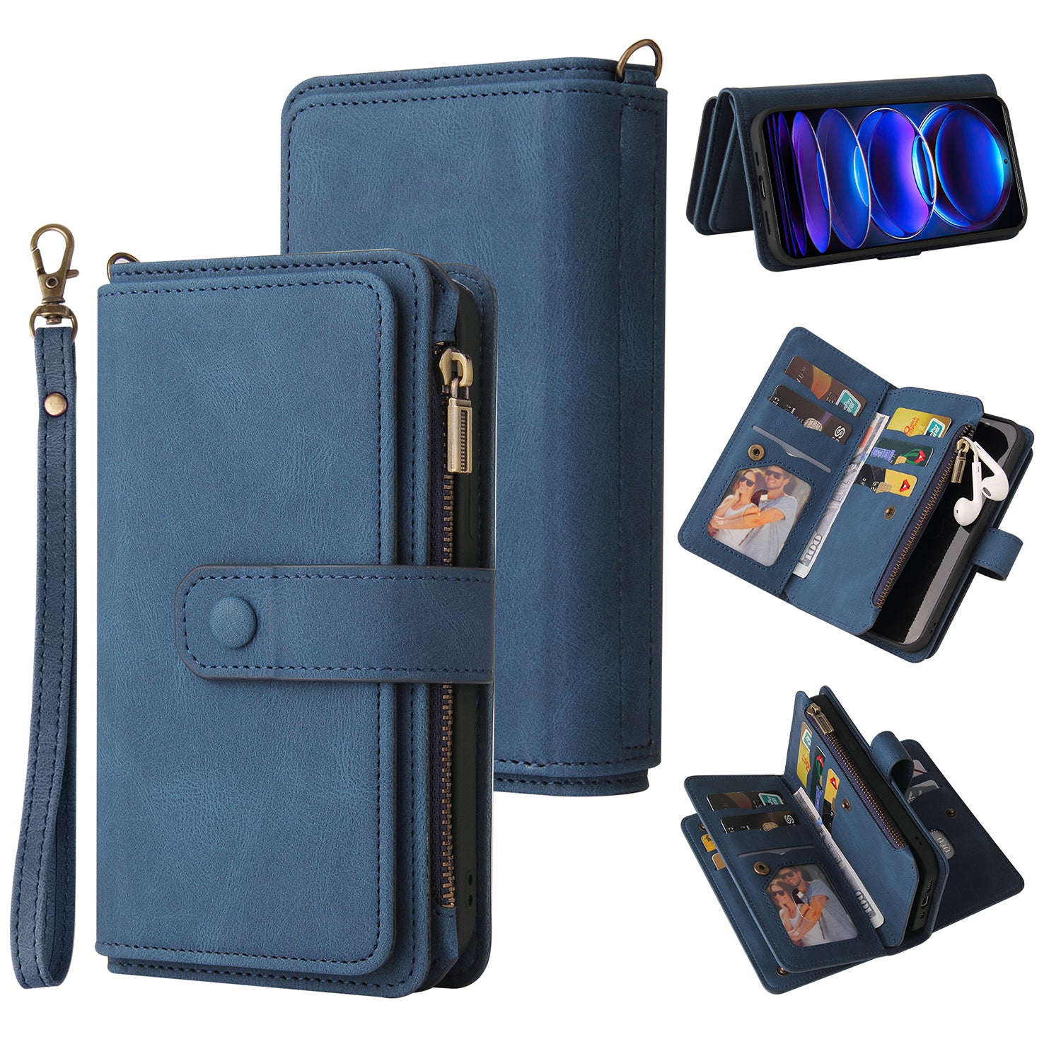 For Xiaomi Redmi Note 12 Pro 5G KT Phone Case Multi-Functional Series-2 Multiple Card Slots Leather Zipper Pocket Cover