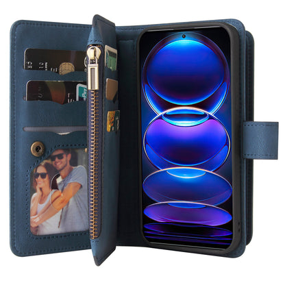 For Xiaomi Redmi Note 12 Pro 5G KT Phone Case Multi-Functional Series-2 Multiple Card Slots Leather Zipper Pocket Cover