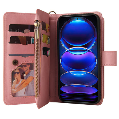 For Xiaomi Redmi Note 12 Pro 5G KT Phone Case Multi-Functional Series-2 Multiple Card Slots Leather Zipper Pocket Cover