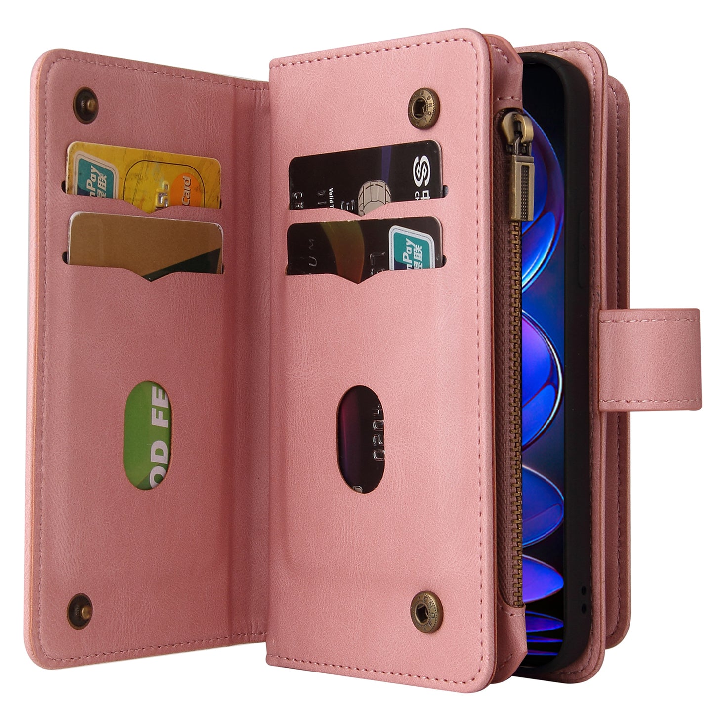 For Xiaomi Redmi Note 12 Pro 5G KT Phone Case Multi-Functional Series-2 Multiple Card Slots Leather Zipper Pocket Cover