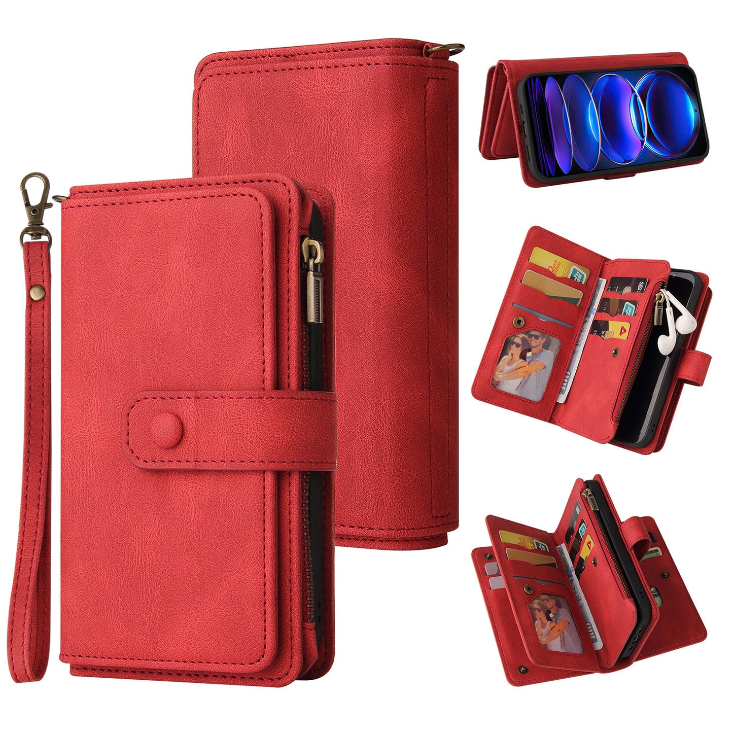 For Xiaomi Redmi Note 12 Pro 5G KT Phone Case Multi-Functional Series-2 Multiple Card Slots Leather Zipper Pocket Cover