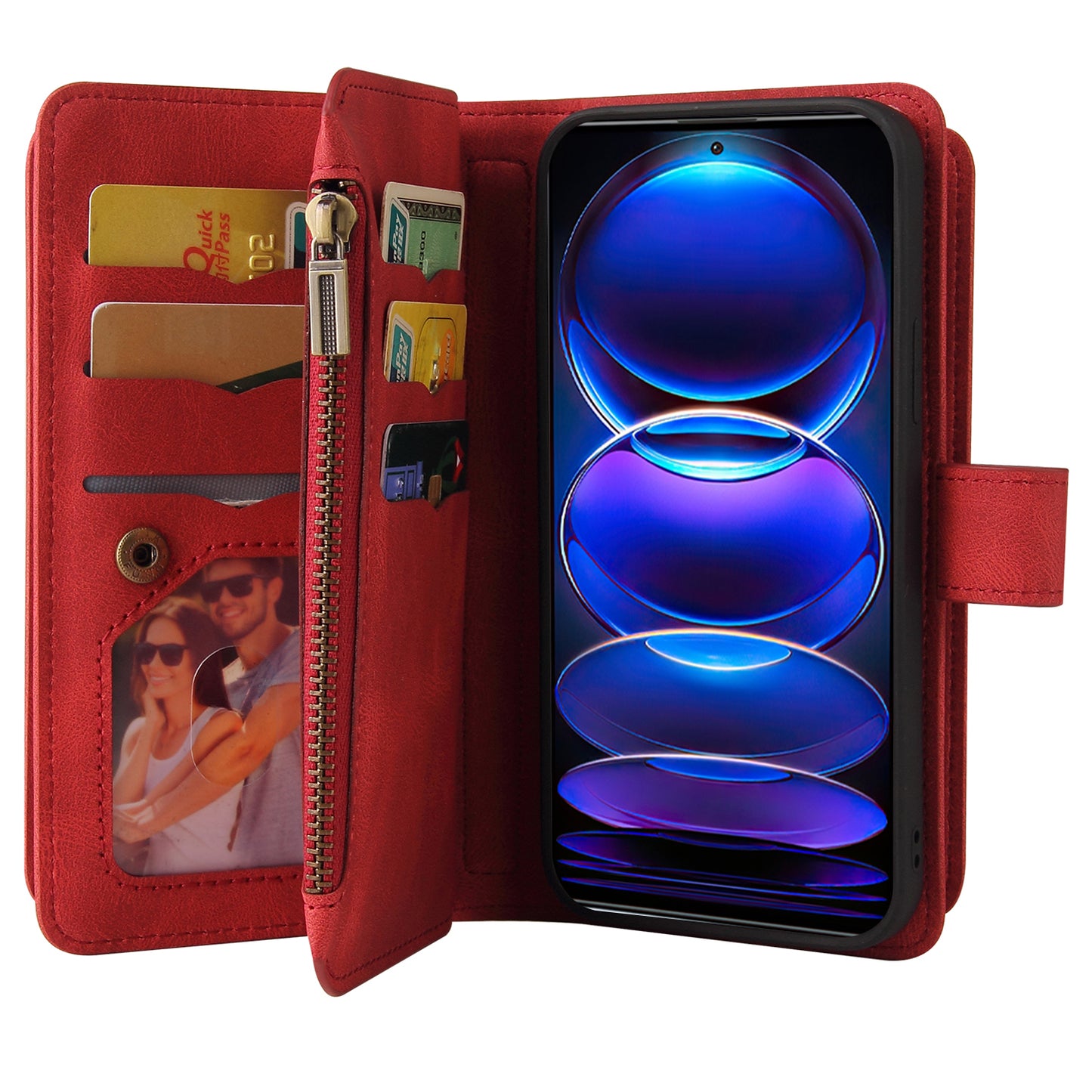 For Xiaomi Redmi Note 12 Pro 5G KT Phone Case Multi-Functional Series-2 Multiple Card Slots Leather Zipper Pocket Cover