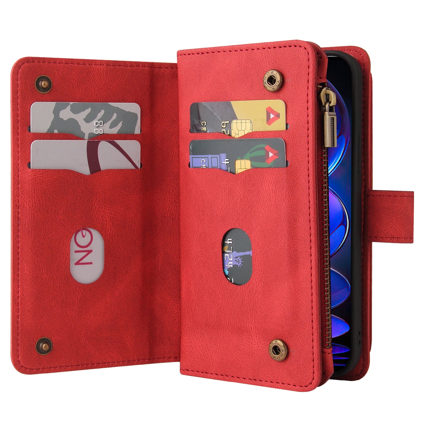 For Xiaomi Redmi Note 12 Pro 5G KT Phone Case Multi-Functional Series-2 Multiple Card Slots Leather Zipper Pocket Cover