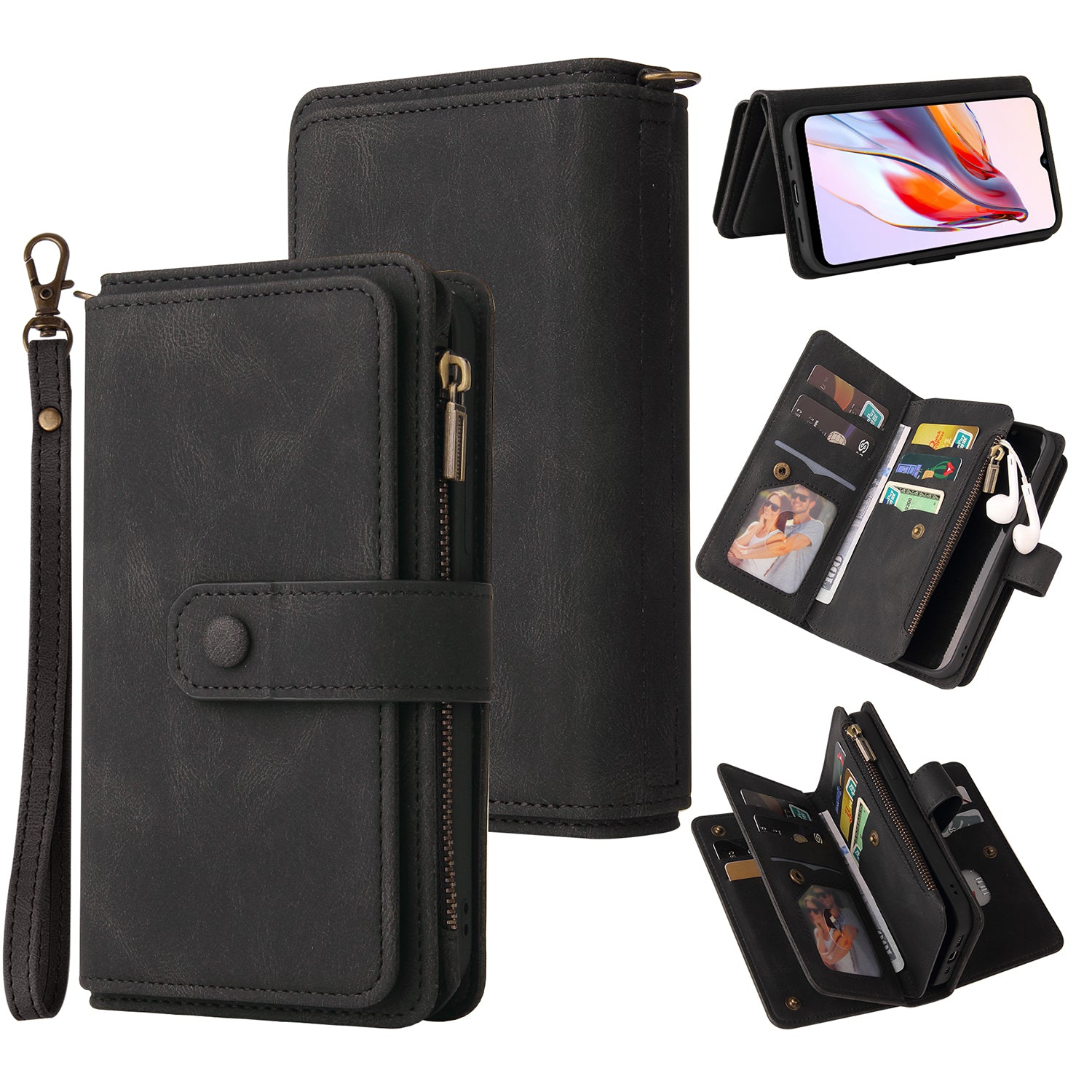 For Xiaomi Redmi 12C 4G / 11A 4G KT Multi-Functional Series-2 Phone Case Multiple Card Slots Leather Cover with Wallet Stand Zipper Pocket
