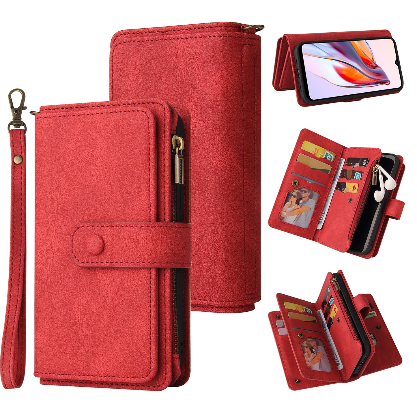 For Xiaomi Redmi 12C 4G / 11A 4G KT Multi-Functional Series-2 Phone Case Multiple Card Slots Leather Cover with Wallet Stand Zipper Pocket