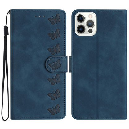 For iPhone 13 Pro Max 6.7 inch Butterfly Imprinted Phone Case PU Leather Wallet Cover with Stand