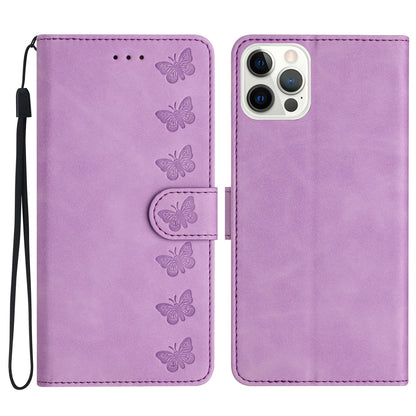 For iPhone 13 Pro 6.1 inch Butterfly Imprinted Full Protection Cover PU Leather Wallet Stand Phone Case