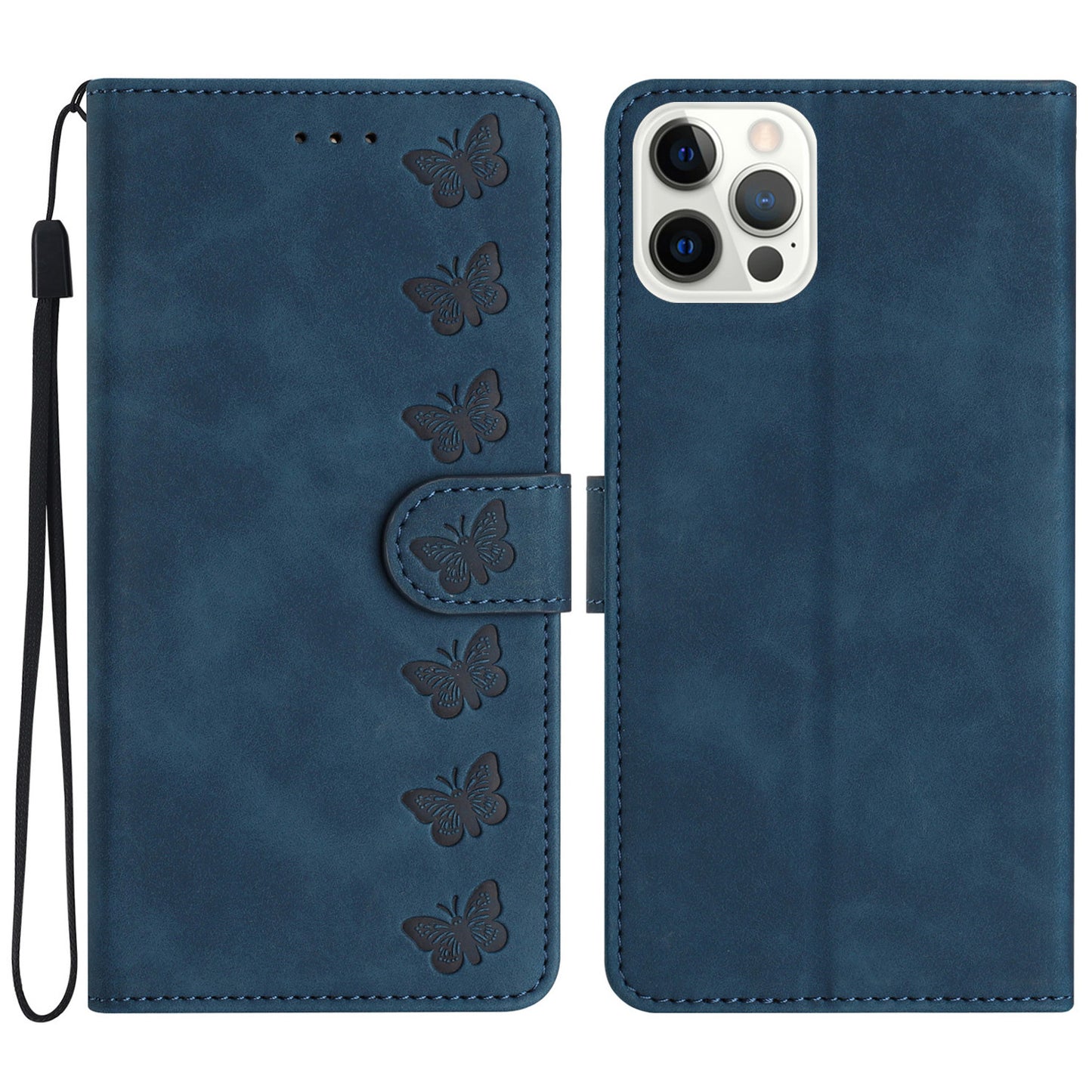 For iPhone 13 Pro 6.1 inch Butterfly Imprinted Full Protection Cover PU Leather Wallet Stand Phone Case