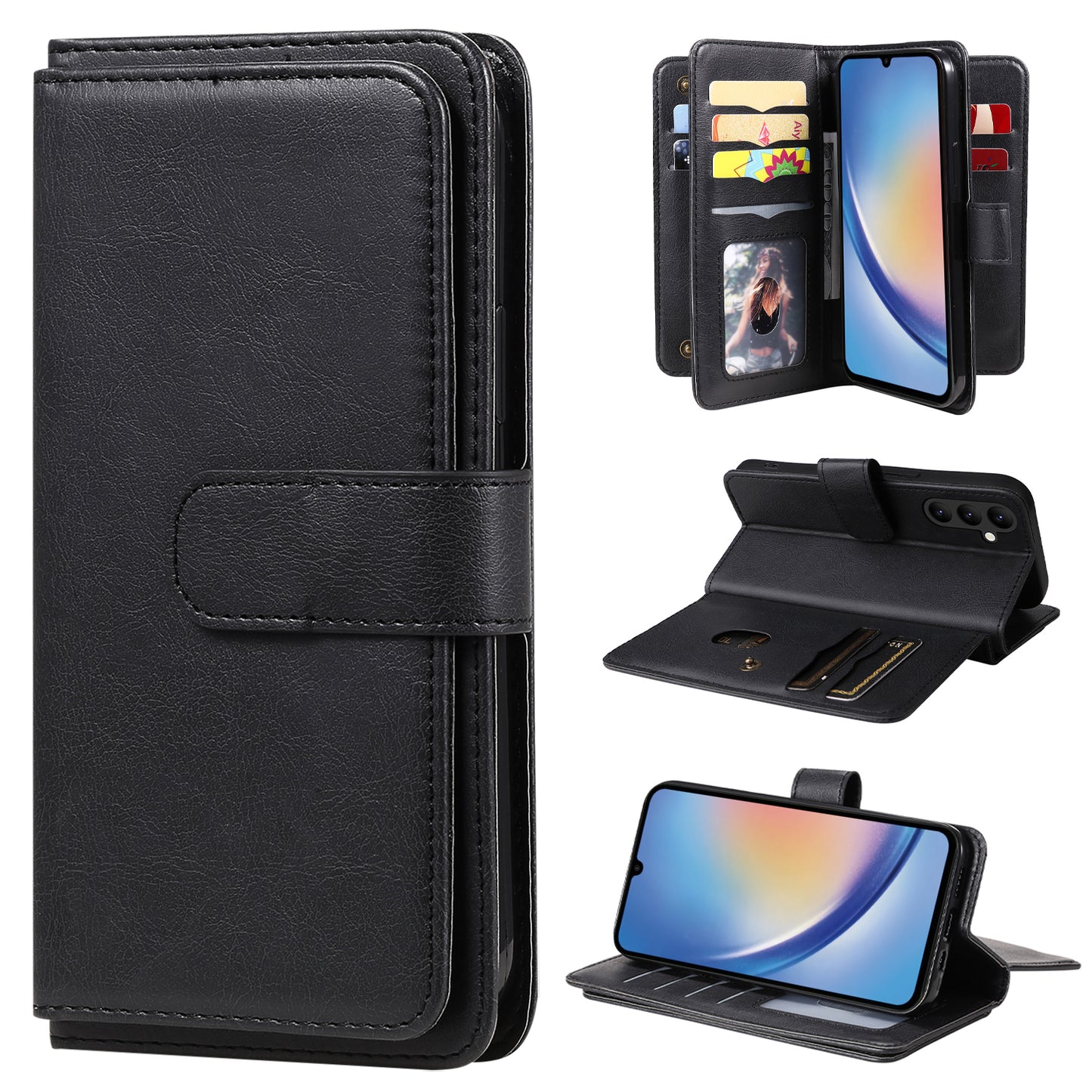 KT Multi-functional Series-1 for Samsung Galaxy A34 5G Leather Cover 10 Card Slots Stand Wallet Phone Flip Case