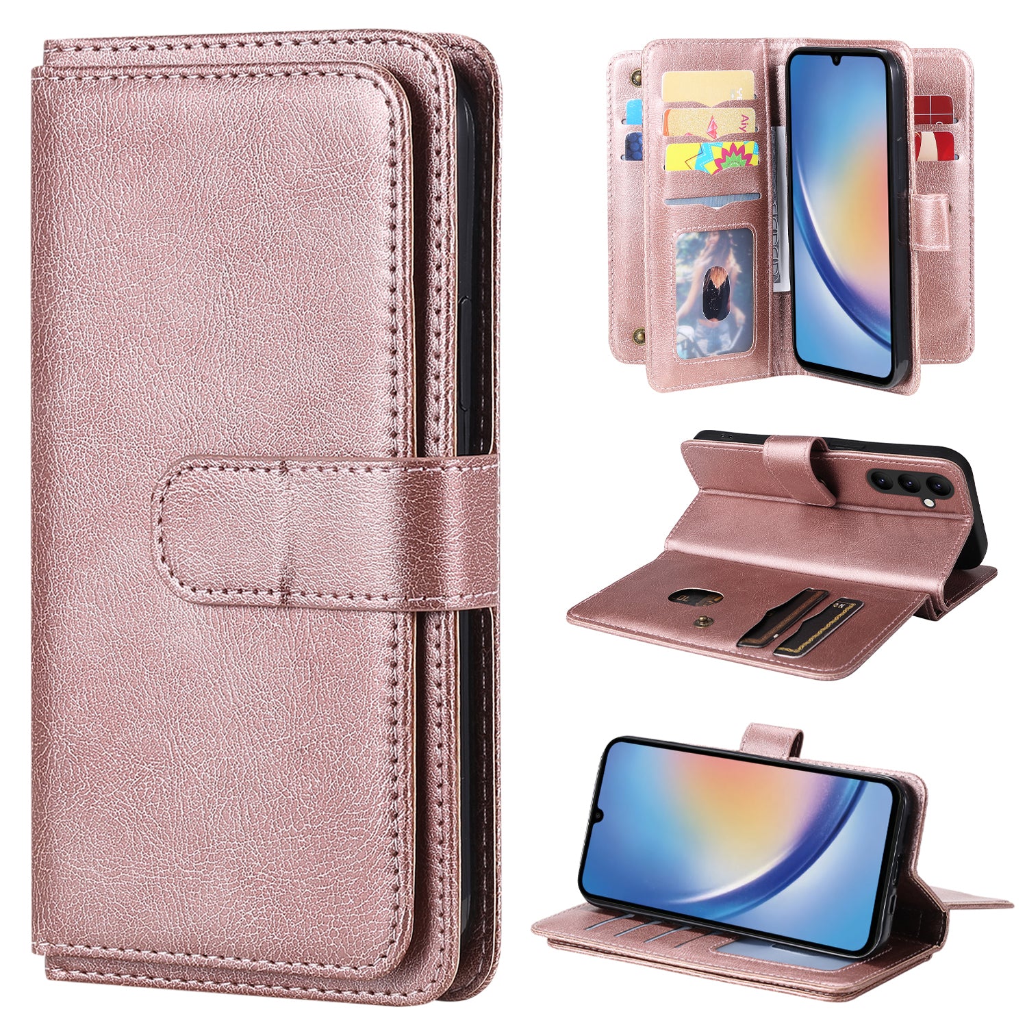 KT Multi-functional Series-1 for Samsung Galaxy A34 5G Leather Cover 10 Card Slots Stand Wallet Phone Flip Case