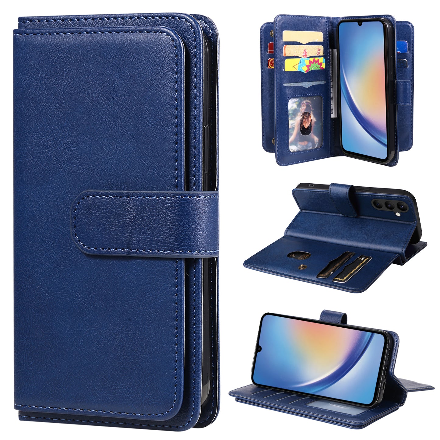 KT Multi-functional Series-1 for Samsung Galaxy A34 5G Leather Cover 10 Card Slots Stand Wallet Phone Flip Case