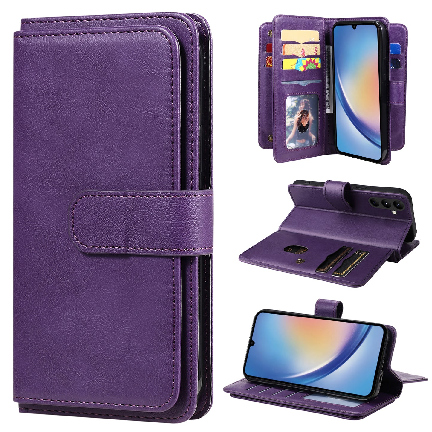 KT Multi-functional Series-1 for Samsung Galaxy A34 5G Leather Cover 10 Card Slots Stand Wallet Phone Flip Case