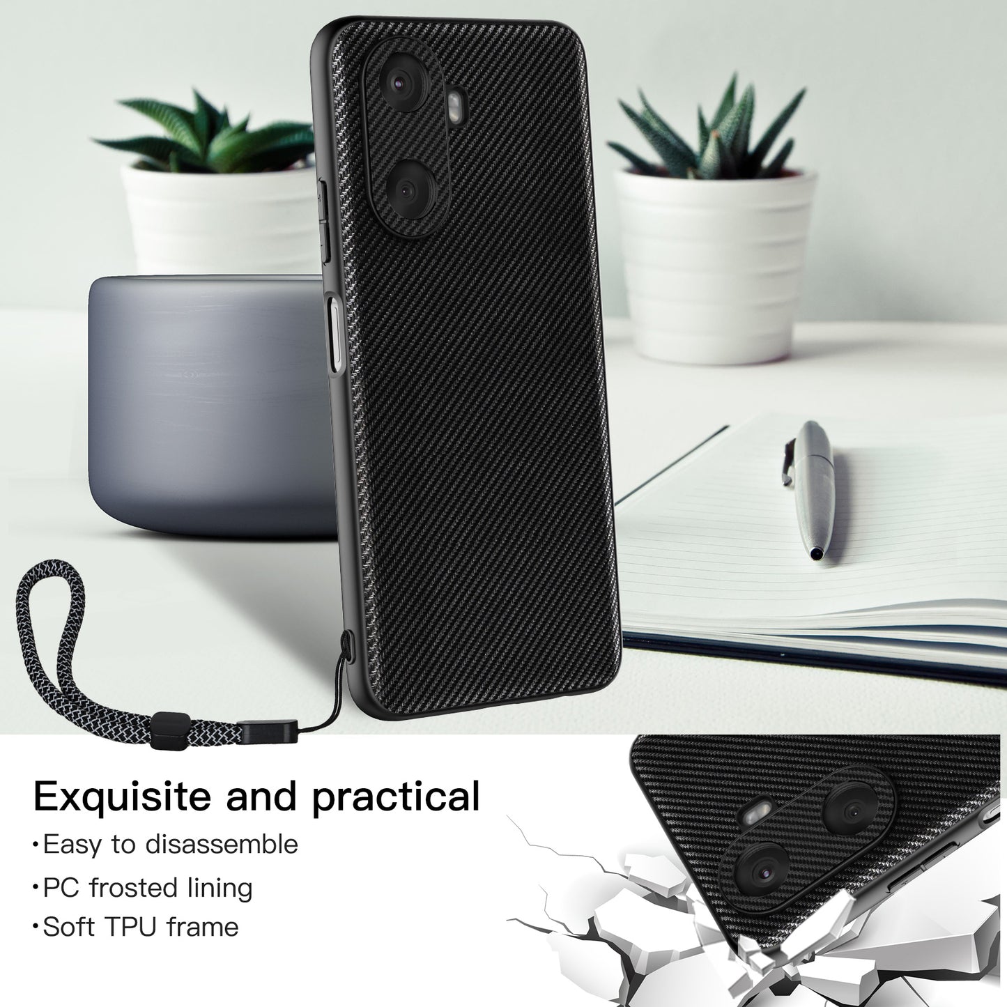 VILI TC Series for Huawei Enjoy 60 Textured Phone Case Anti-drop PU Leather Coated TPU Phone Cover