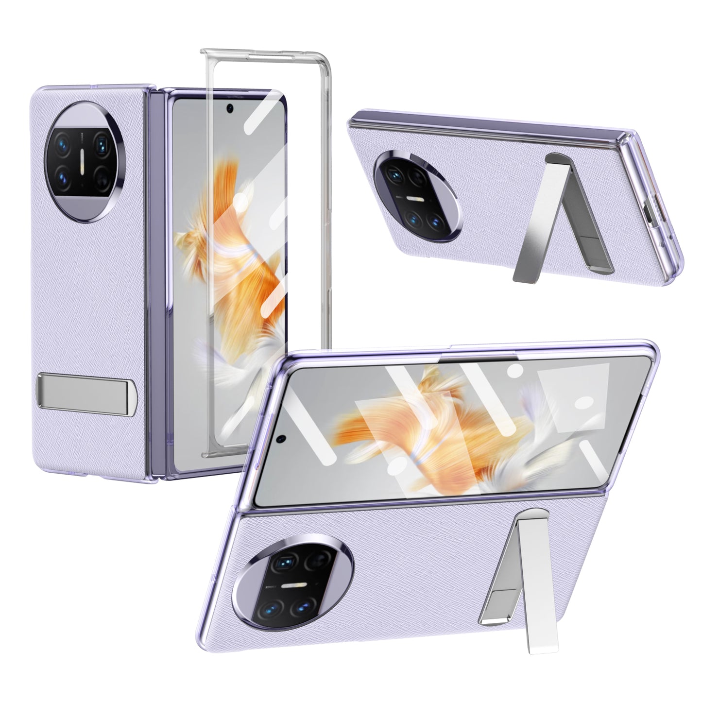 For Huawei Mate X3 5G PU Leather Coated PC Phone Case Kickstand Transparent Border Cover with Tempered Glass Film