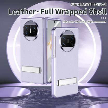 For Huawei Mate X3 5G PU Leather Coated PC Phone Case Kickstand Transparent Border Cover with Tempered Glass Film