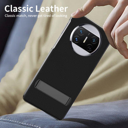 For Huawei Mate X3 5G PU Leather Coated PC Phone Case Kickstand Transparent Border Cover with Tempered Glass Film