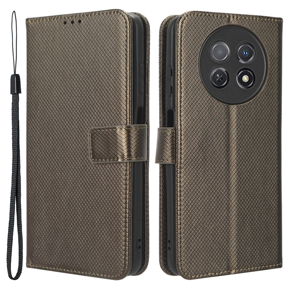 For Huawei nova Y91 4G / Enjoy 60X Wallet Phone Case PU Leather Diamond Texture Phone Stand Cover