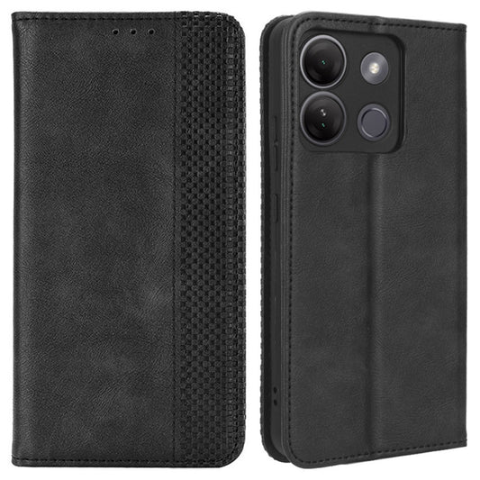 For Infinix Smart 7 Plus Anti-dust Phone Cover PU Leather Stand Wallet Retro Magnetic Closure Mobile Phone Case