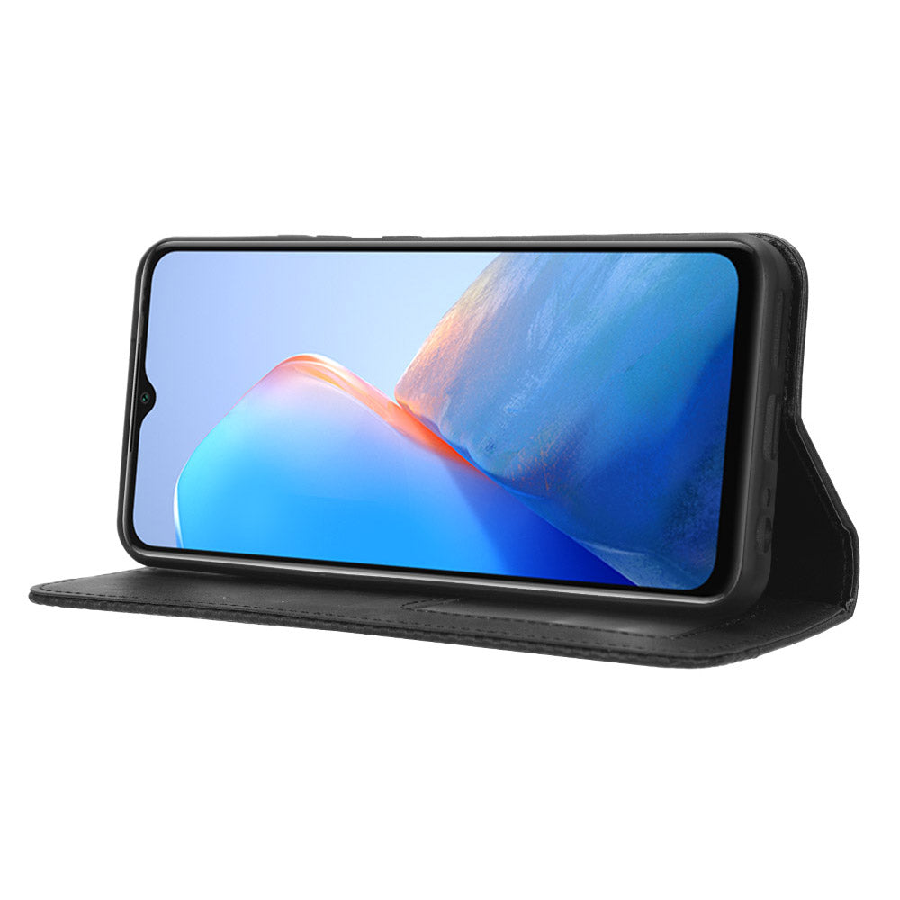 For Infinix Smart 7 Plus Anti-dust Phone Cover PU Leather Stand Wallet Retro Magnetic Closure Mobile Phone Case