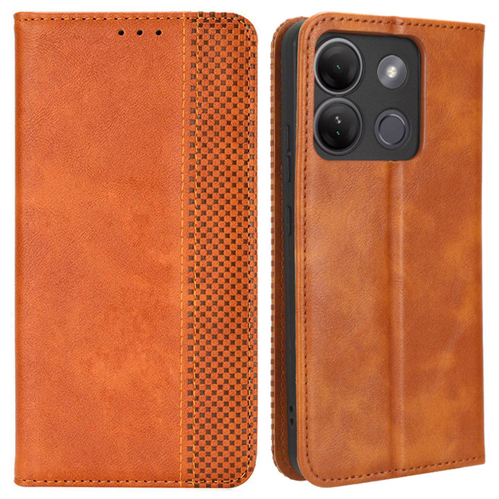 For Infinix Smart 7 Plus Anti-dust Phone Cover PU Leather Stand Wallet Retro Magnetic Closure Mobile Phone Case