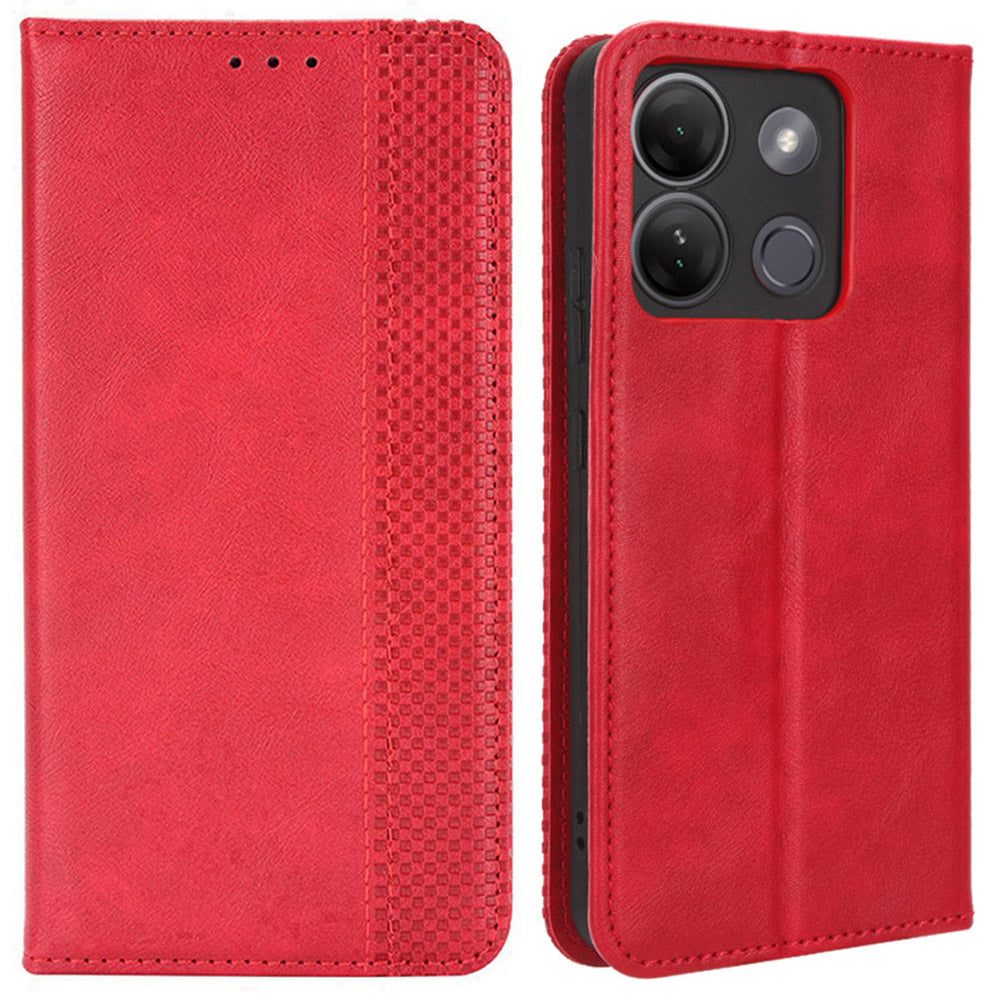 For Infinix Smart 7 Plus Anti-dust Phone Cover PU Leather Stand Wallet Retro Magnetic Closure Mobile Phone Case