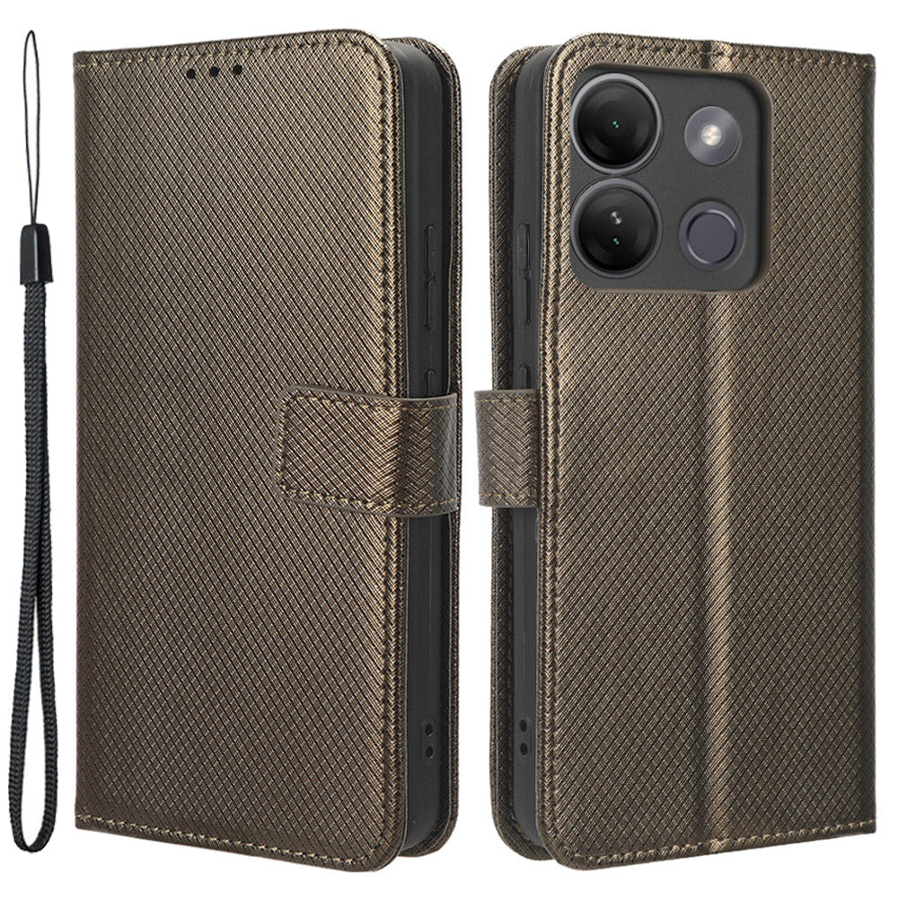 For Infinix Smart 7 HD 4G (X6516) Diamond Texture Flip Case PU Leather Stand Wallet Phone Cover