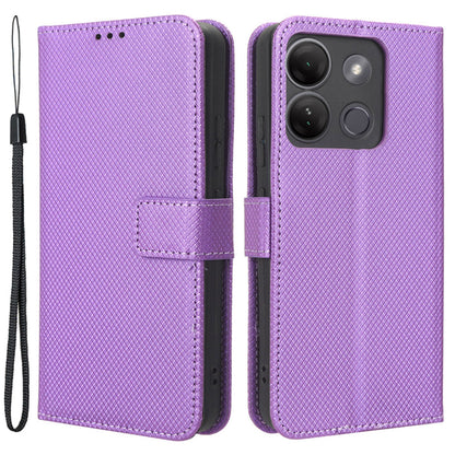 For Infinix Smart 7 HD 4G (X6516) Diamond Texture Flip Case PU Leather Stand Wallet Phone Cover