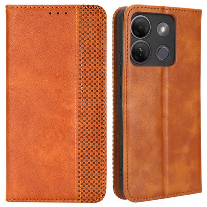 For Infinix Smart 7 HD 4G / X6516 PU Leather Magnetic Closure Mobile Cover Stand Wallet Retro Cell Phone Case