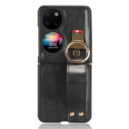 For Huawei P50 Pocket Leather Coating Phone Cover PC+TPU Case with Wristband Kickstand and Neck Strap