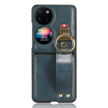 For Huawei P50 Pocket Leather Coating Phone Cover PC+TPU Case with Wristband Kickstand and Neck Strap