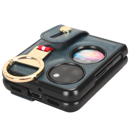 For Huawei P50 Pocket Leather Coating Phone Cover PC+TPU Case with Wristband Kickstand and Neck Strap