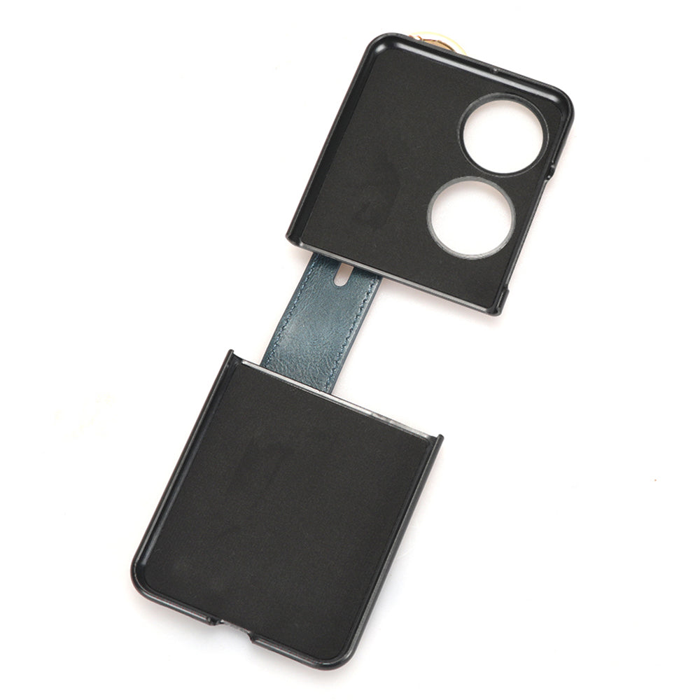 For Huawei P50 Pocket Leather Coating Phone Cover PC+TPU Case with Wristband Kickstand and Neck Strap