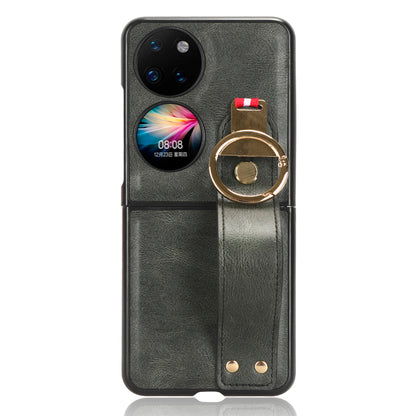 For Huawei P50 Pocket Leather Coating Phone Cover PC+TPU Case with Wristband Kickstand and Neck Strap
