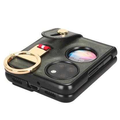 For Huawei P50 Pocket Leather Coating Phone Cover PC+TPU Case with Wristband Kickstand and Neck Strap