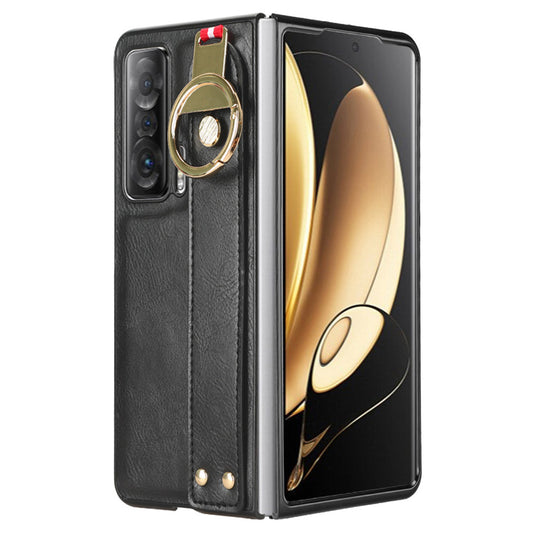 For Honor Magic V Wristband Phone Cover Leather Coating PC+TPU Case with Neck Strap