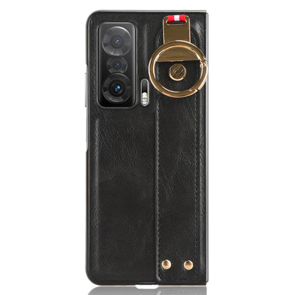 For Honor Magic V Wristband Phone Cover Leather Coating PC+TPU Case with Neck Strap