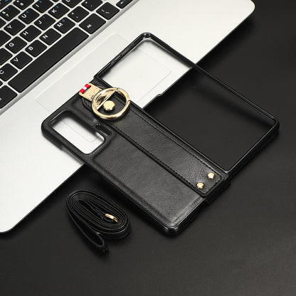 For Honor Magic V Wristband Phone Cover Leather Coating PC+TPU Case with Neck Strap