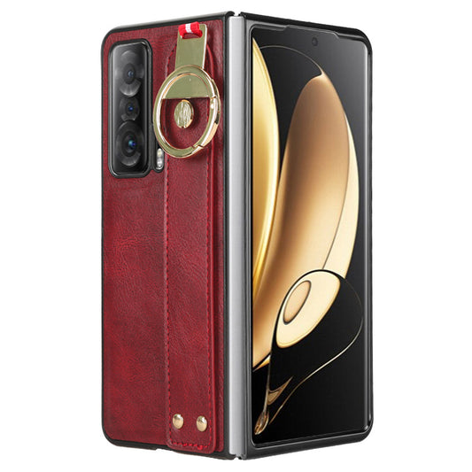 For Honor Magic V Wristband Phone Cover Leather Coating PC+TPU Case with Neck Strap