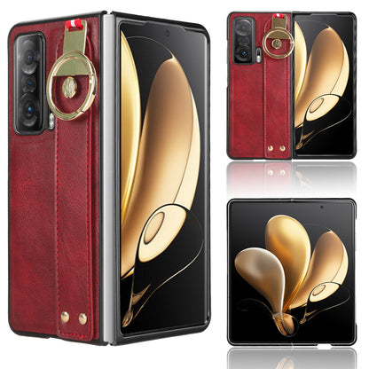 For Honor Magic V Wristband Phone Cover Leather Coating PC+TPU Case with Neck Strap