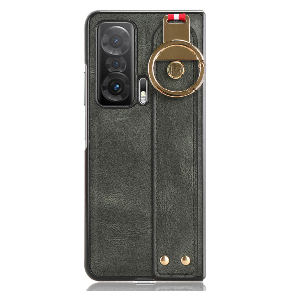 For Honor Magic V Wristband Phone Cover Leather Coating PC+TPU Case with Neck Strap